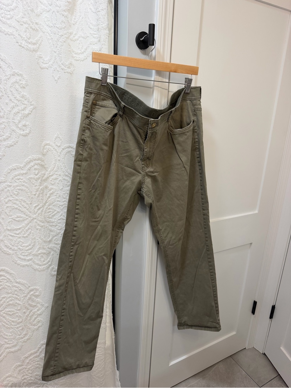 Men's Olive Chino Pants - Casual Straight Fit 38x32